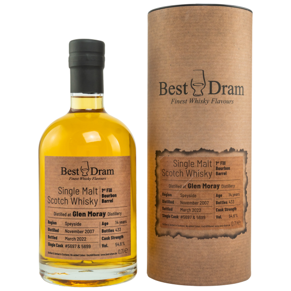 Glen Moray 14 Jahre 2007 2022 1st Fill Bourbon Barrel #5697 & 5699 Best Dram 54,6% 0,7l